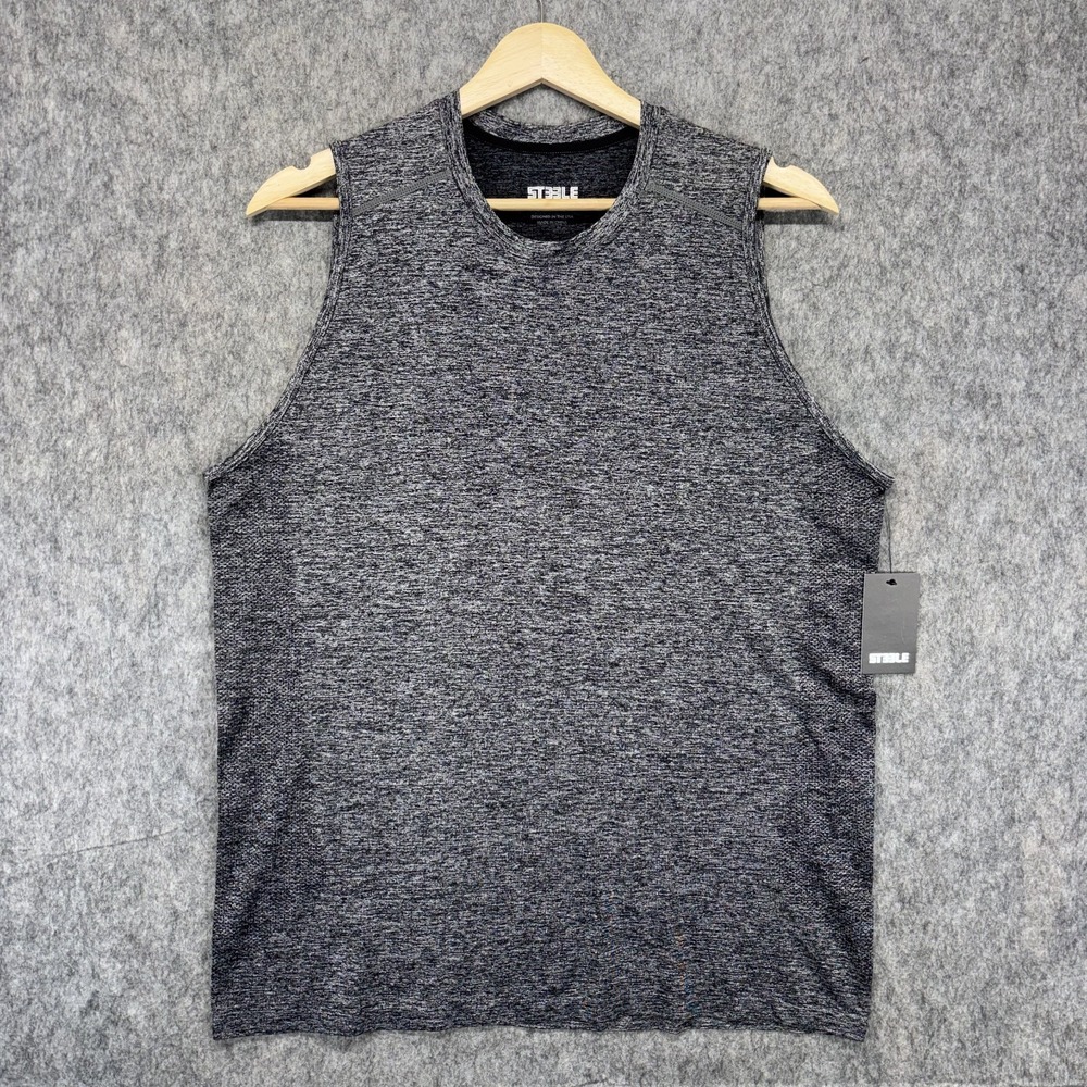 St33le‎ Seamless Workout Tank Top Men's Large Gray Gym Stretch Steele USA New